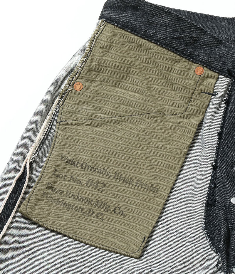 BR43042 / BUZZ RICKSON'S WORLD WAR II BLACK DENIM WAIST OVERALLS