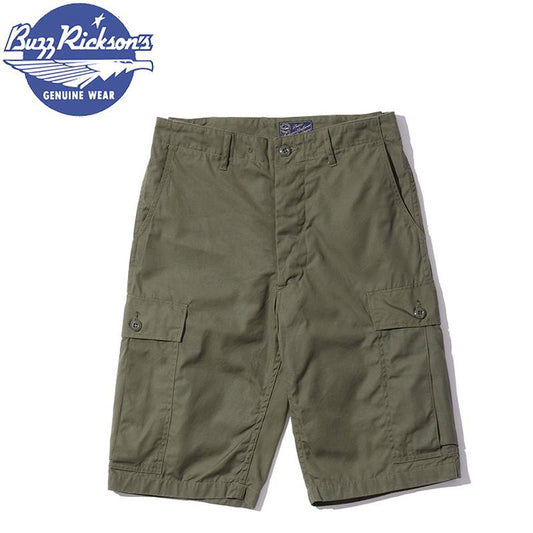 BR51907 / BUZZ RICKSON'S TROUSERS, MEN'S, COTTON WIND RESISTANT POPLIN, OLIVE GREEN, ARMY SHADE 107 SHORTS