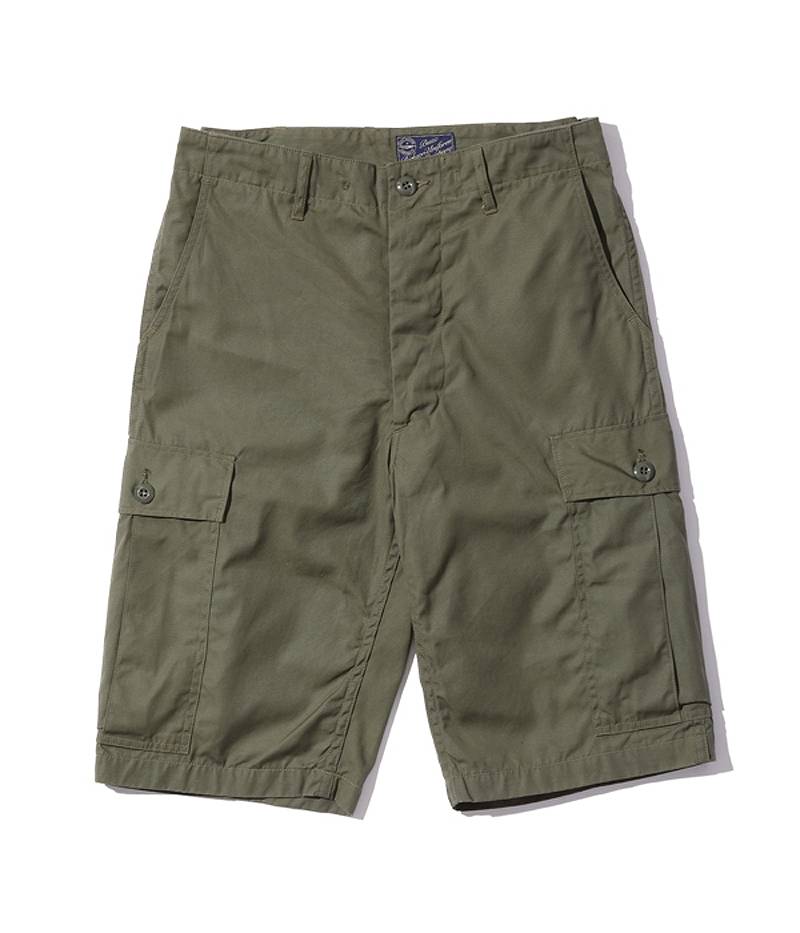 BR51907 / BUZZ RICKSON'S TROUSERS, MEN'S, COTTON WIND RESISTANT POPLIN, OLIVE GREEN, ARMY SHADE 107 SHORTS
