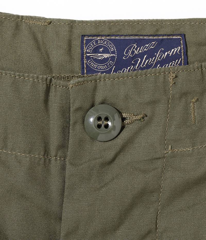 BR51907 / BUZZ RICKSON'S TROUSERS, MEN'S, COTTON WIND RESISTANT POPLIN, OLIVE GREEN, ARMY SHADE 107 SHORTS