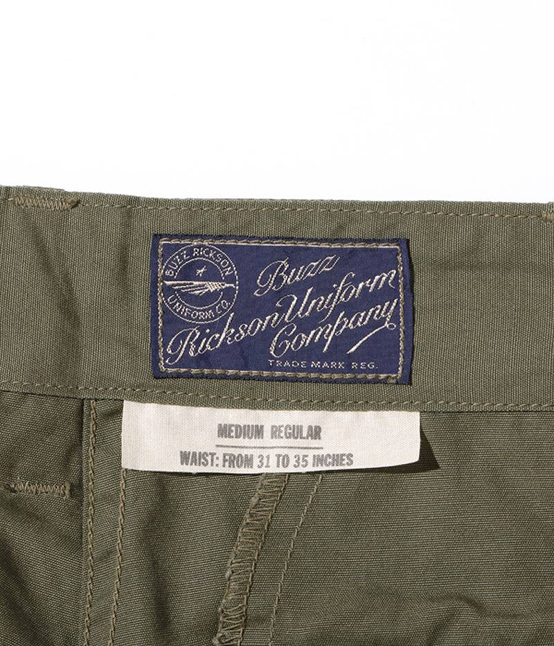 BR51907 / BUZZ RICKSON'S TROUSERS, MEN'S, COTTON WIND RESISTANT POPLIN, OLIVE GREEN, ARMY SHADE 107 SHORTS