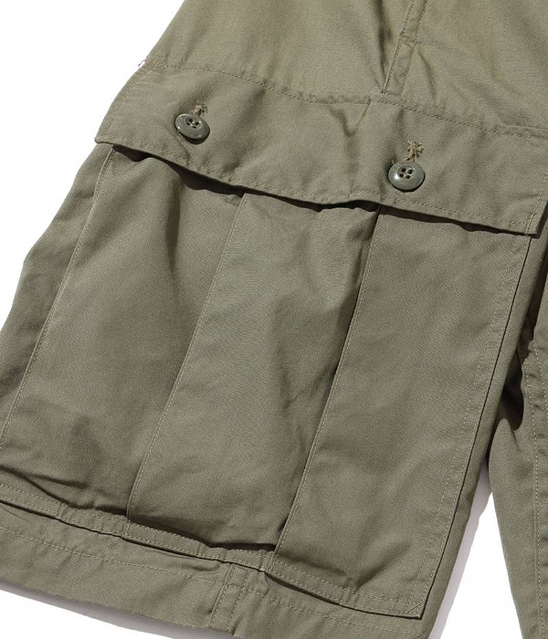 BR51907 / BUZZ RICKSON'S TROUSERS, MEN'S, COTTON WIND RESISTANT POPLIN, OLIVE GREEN, ARMY SHADE 107 SHORTS