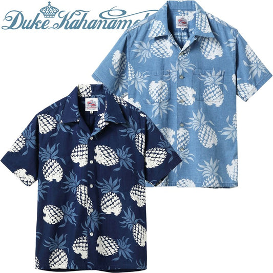 DK39045 / SUNSURF DUKE KAHANAMOKU INDIGO COTTON HAWAIIAN SHIRT “DUKE'S PINEAPPLE”