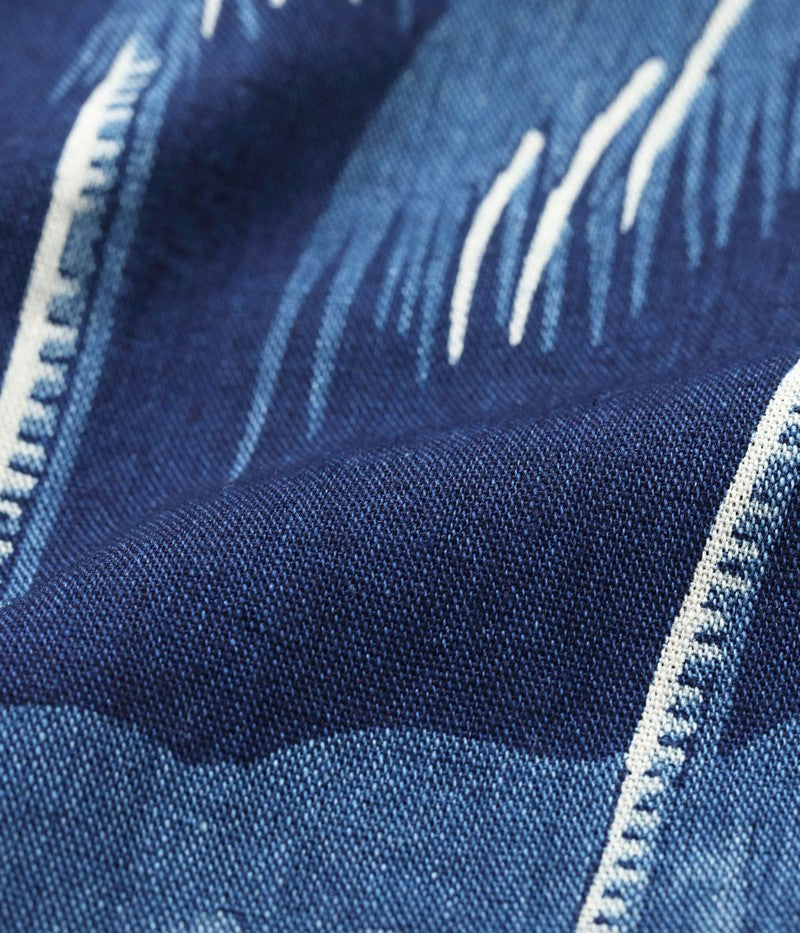 DK39452 / SUNSURF DUKE KAHANAMOKU INDIGO COTTON HAWAIIAN SHIRT “COCONUT PALM & DIAMONDHEAD”