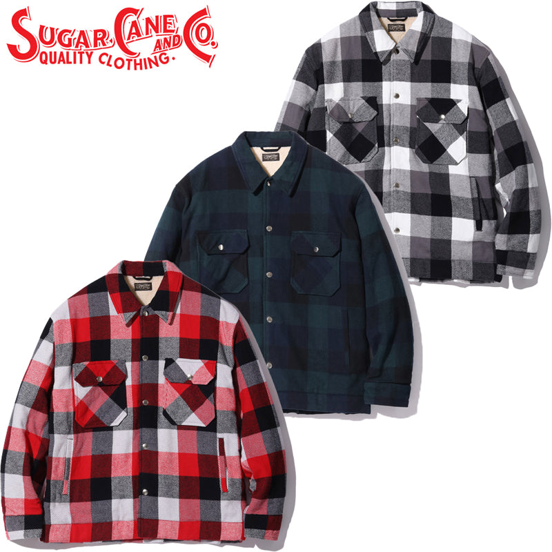 SC15448 / SUGAR CANE 3-COLOR BLOCK CHECK HEAVY FLANNEL CPO JACKET