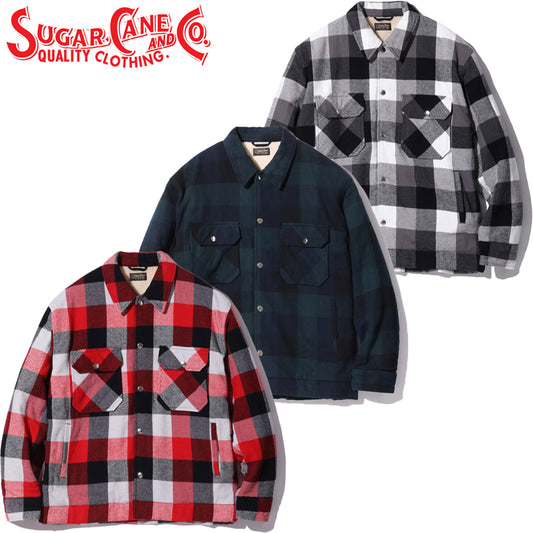 SC15448 / SUGAR CANE 3-COLOR BLOCK CHECK HEAVY FLANNEL CPO JACKET