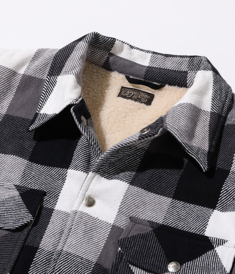 SC15448 / SUGAR CANE 3-COLOR BLOCK CHECK HEAVY FLANNEL CPO JACKET