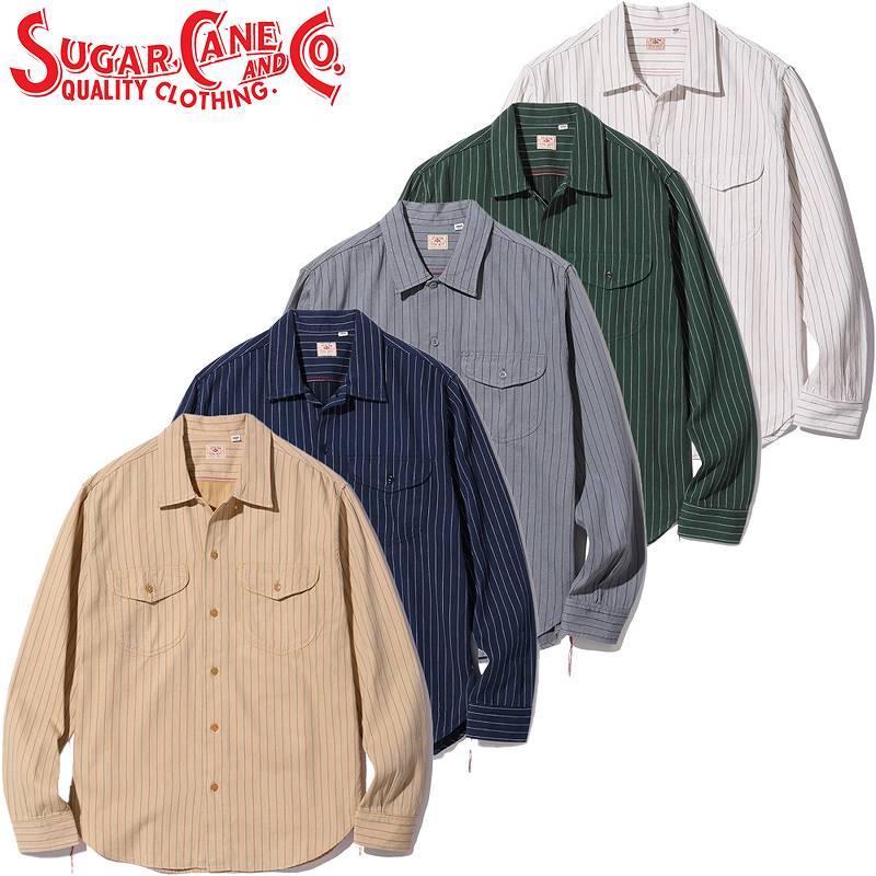 SC28652 / SUGAR CANE COKE STRIPE WORK SHIRT (LONG SLEEVE)
