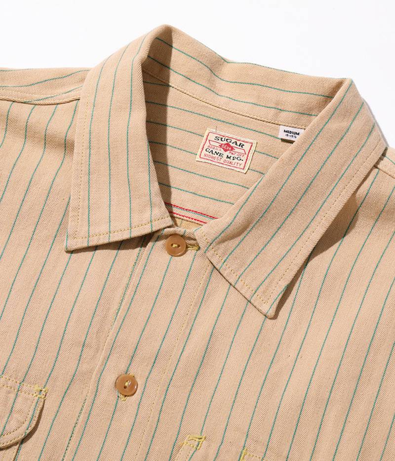 SC28652 / SUGAR CANE COKE STRIPE WORK SHIRT (LONG SLEEVE)