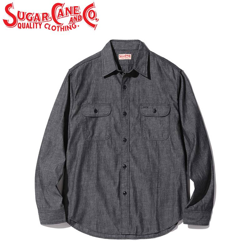 SC29159 / SUGAR CANE BLACK CHAMBRAY WORK SHIRT