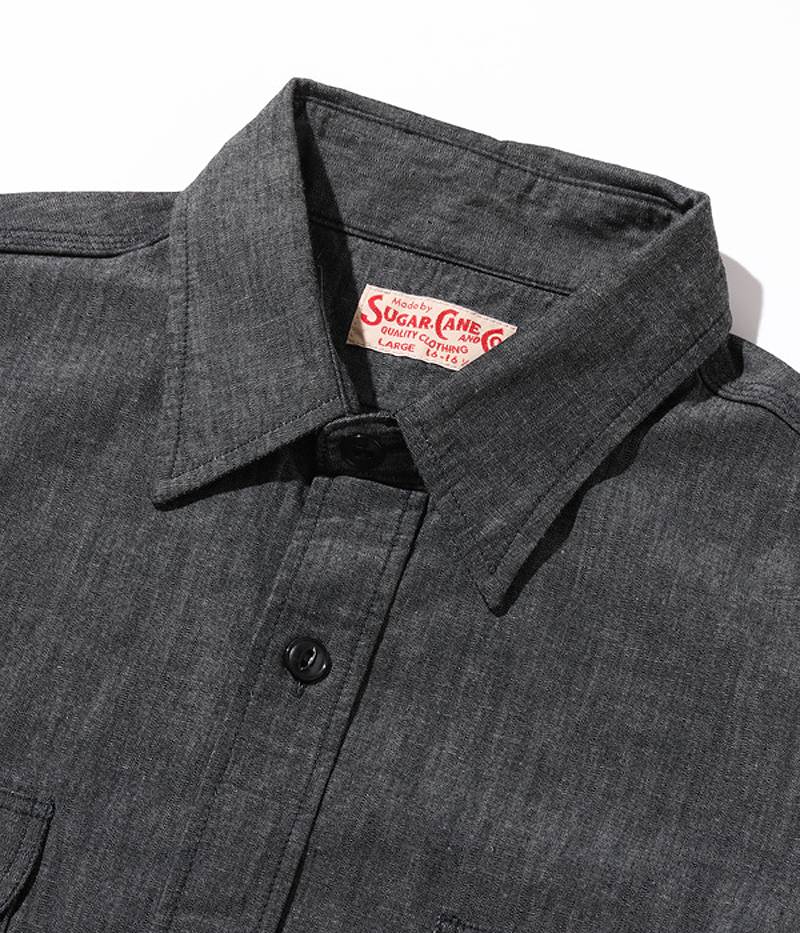 SC29159 / SUGAR CANE BLACK CHAMBRAY WORK SHIRT