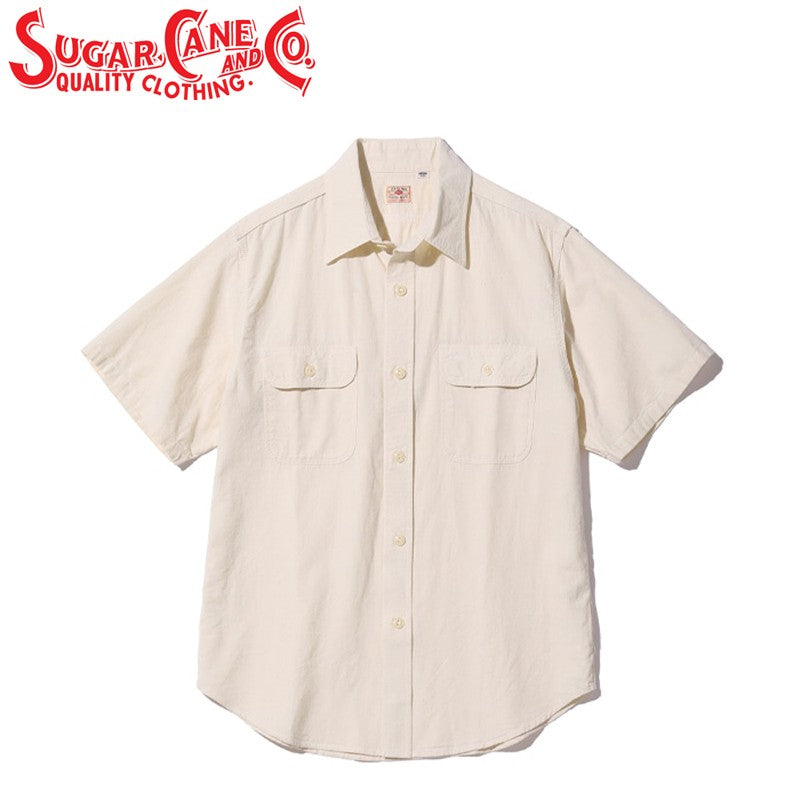 SC37942 / SUGAR CANE WHITE CHAMBRAY WORK SHIRT (SHORT SLEEVE)