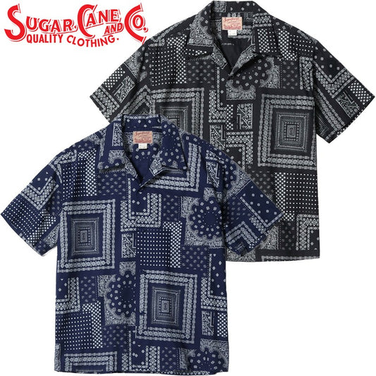 SC39465 / SUGAR CANE NATIVE AMERICAN BANDANA PATCHWORK PRINT OPEN SHIRT