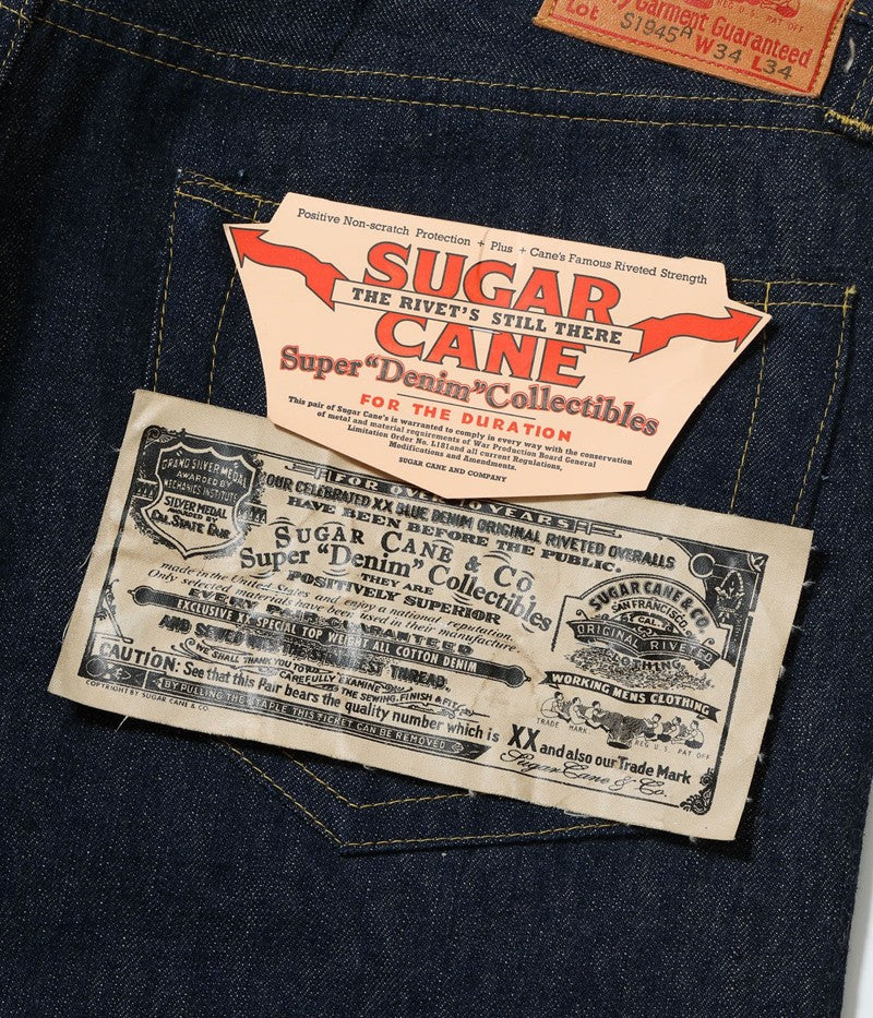 SC49001 / SUGAR CANE Super “Denim” Collectibles #01 14oz. BLUE DENIM WAIST OVERALLS “S1945” MODEL