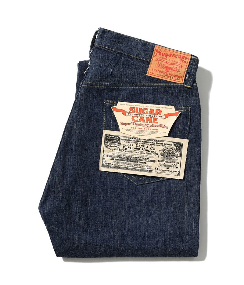 SC49001 / SUGAR CANE Super “Denim” Collectibles #01 14oz. BLUE DENIM WAIST OVERALLS “S1945” MODEL