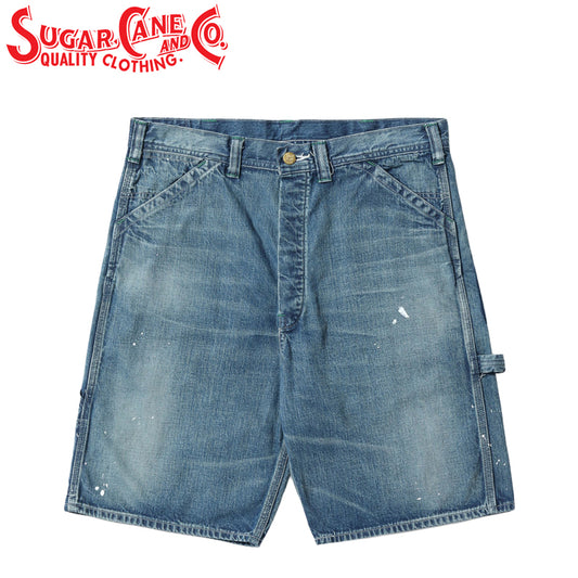 SC52568 / SUGAR CANE 11oz. BLUE DENIM WORK SHORTS AGED MODEL