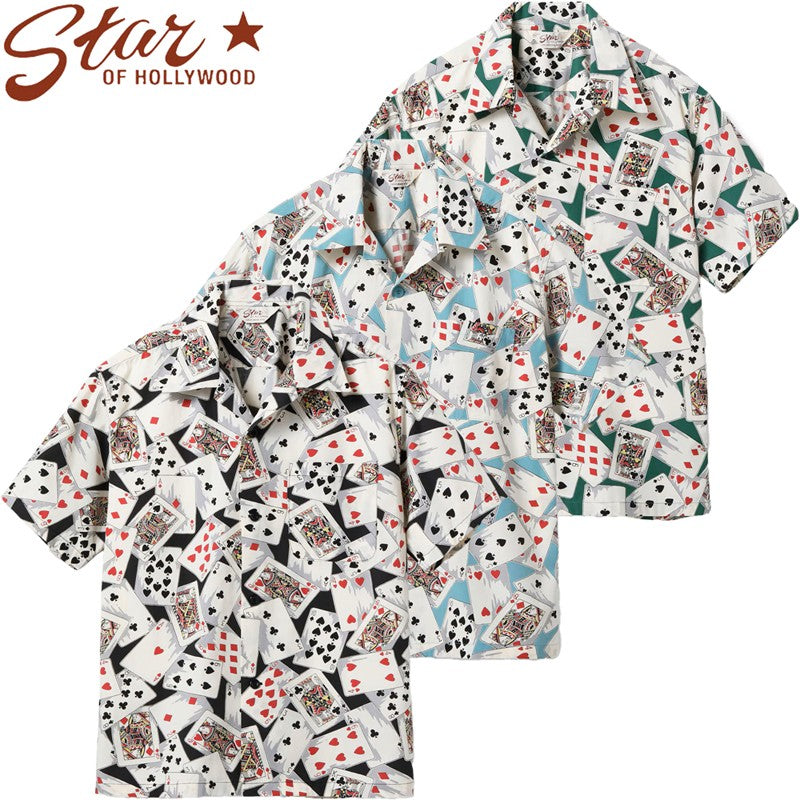 SH39496 / STAR OF HOLLYWOOD TYPEWRITER COTTON OPEN SHIRT “PLAYING CARDS”