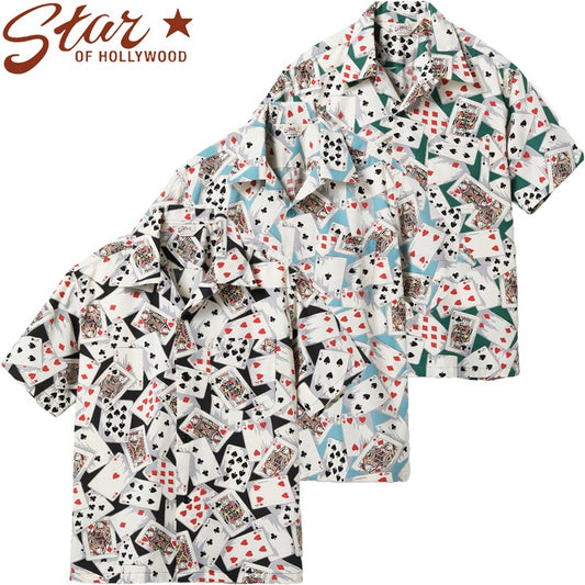 SH39496 / STAR OF HOLLYWOOD TYPEWRITER COTTON OPEN SHIRT “PLAYING CARDS”