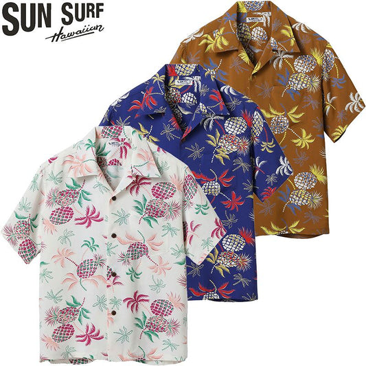 SS39225 / SUNSURF  RAYON HAWAIIAN SHIRT “PALMS & PINEAPPLE”