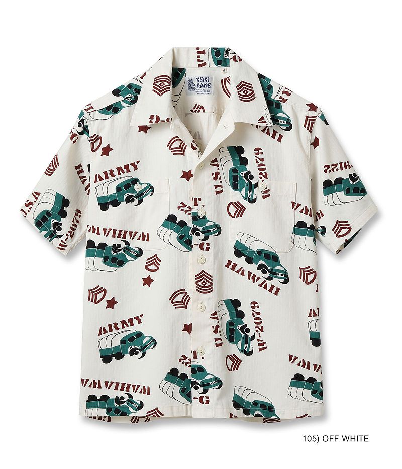 SS39279 / SUNSURF COTTON HERRINGBONE OPEN SHIRT “ARMY VEHICLE”