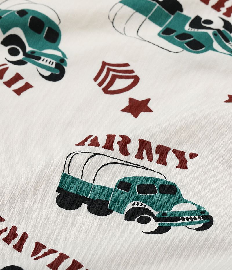 SS39279 / SUNSURF COTTON HERRINGBONE OPEN SHIRT “ARMY VEHICLE”