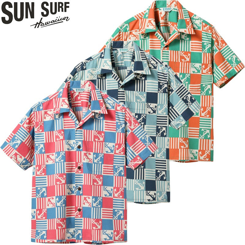 SS39506 / SUNSURF COTTON BROAD OPEN SHIRT “ANCHOR SQUARES”