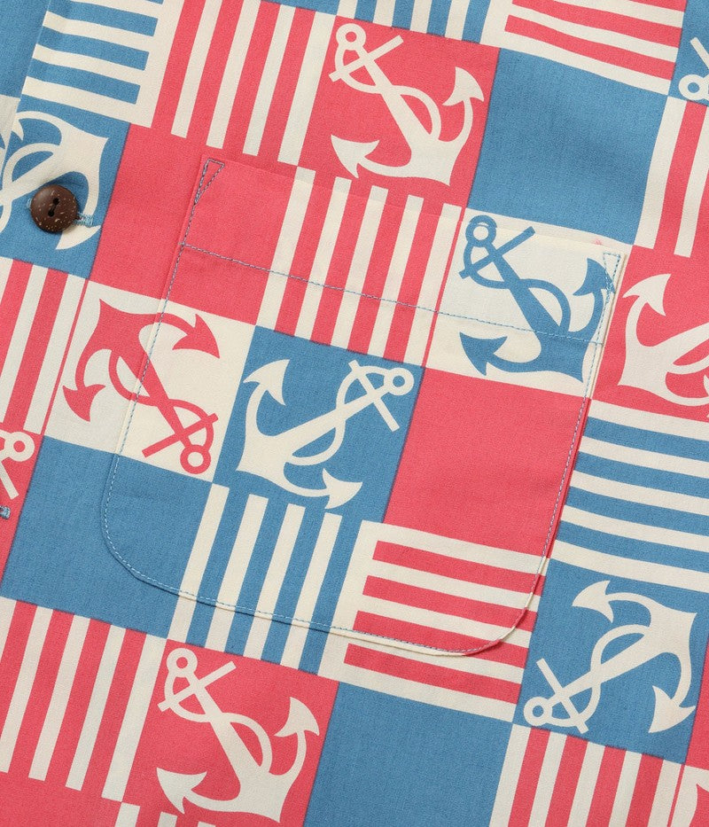 SS39506 / SUNSURF COTTON BROAD OPEN SHIRT “ANCHOR SQUARES”