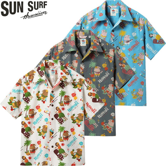 SS39537 / SUNSURF COTTON SEERSUCKER OPEN SHIRT “TRIP TO HAWAII” by 柳原良平 with MOOKIE