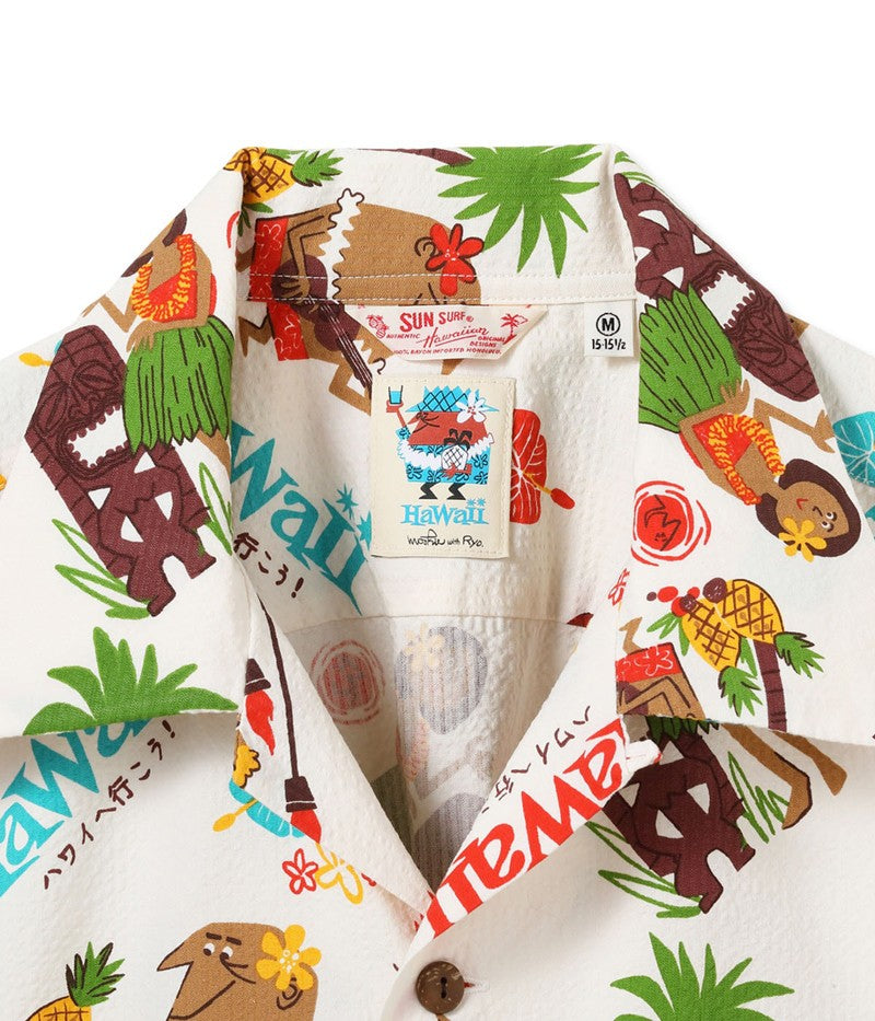 SS39537 / SUNSURF COTTON SEERSUCKER OPEN SHIRT “TRIP TO HAWAII” by 柳原良平 with MOOKIE