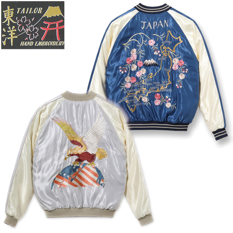 TT15390-190 / TAILOR TOYO Early 1950s Style Acetate Souvenir Jacket “EAGLE” × “JAPAN MAP”