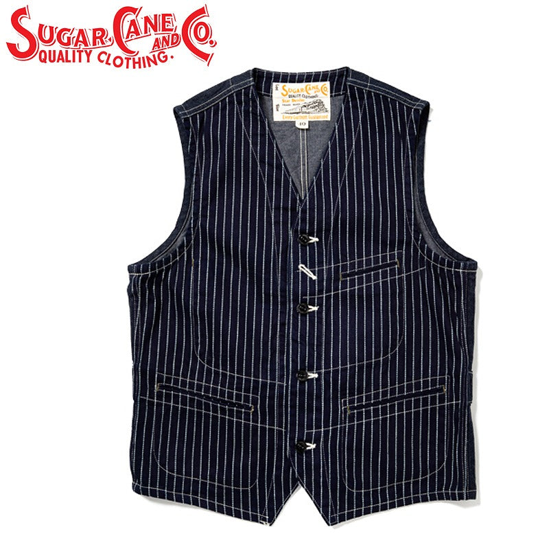 SC12654 / SUGAR CANE 9oz. WABASH STRIPE WORK VEST