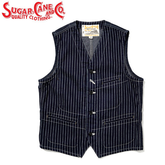 SC12654 / SUGAR CANE 9oz. WABASH STRIPE WORK VEST