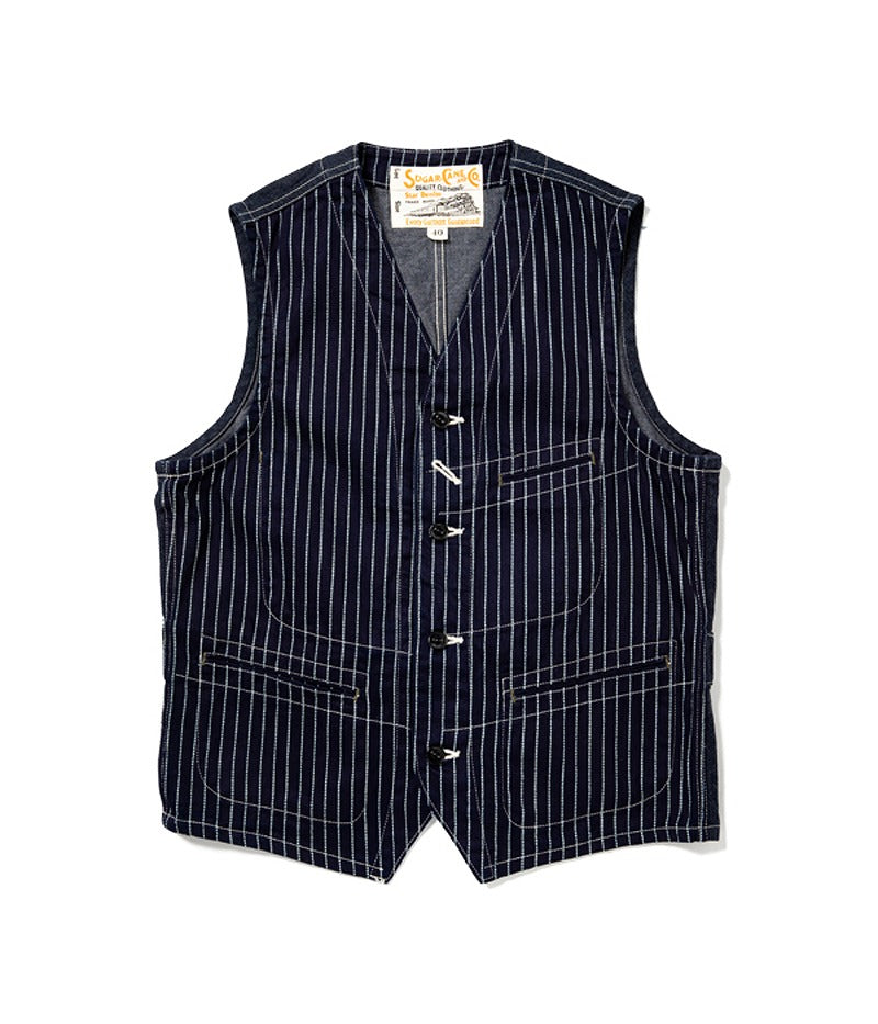 SC12654 / SUGAR CANE 9oz. WABASH STRIPE WORK VEST