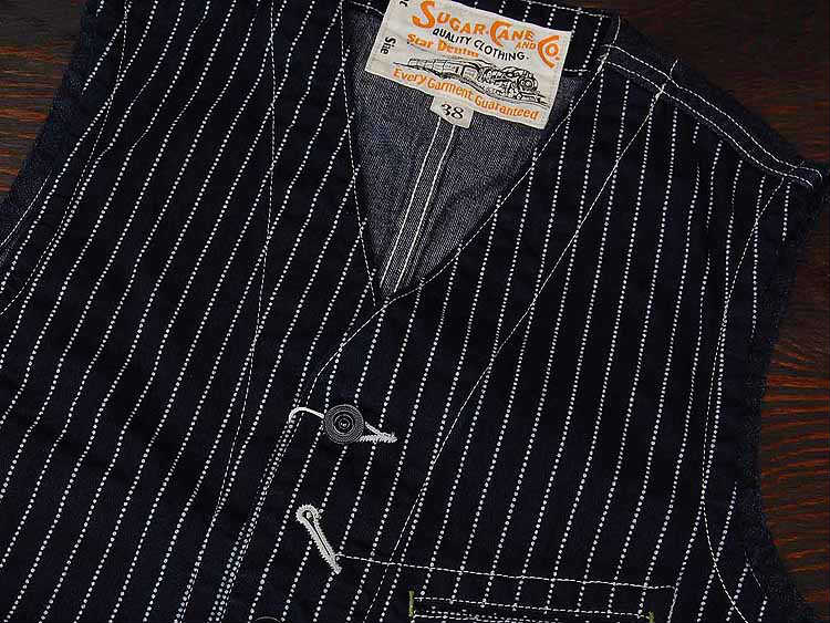 SC12654 / SUGAR CANE 9oz. WABASH STRIPE WORK VEST