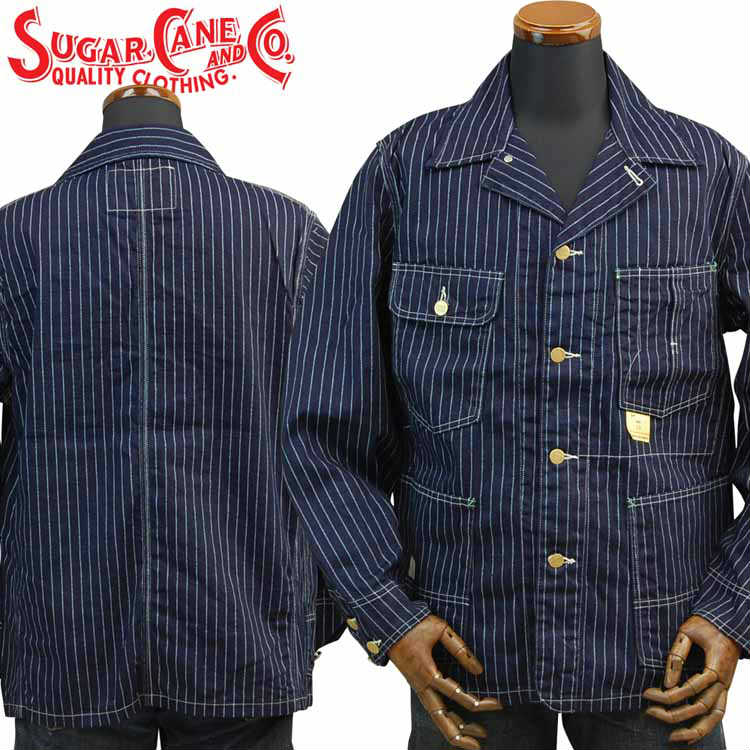 SC14001 / SUGAR CANE 9oz. WABASH STRIPE WORK COAT