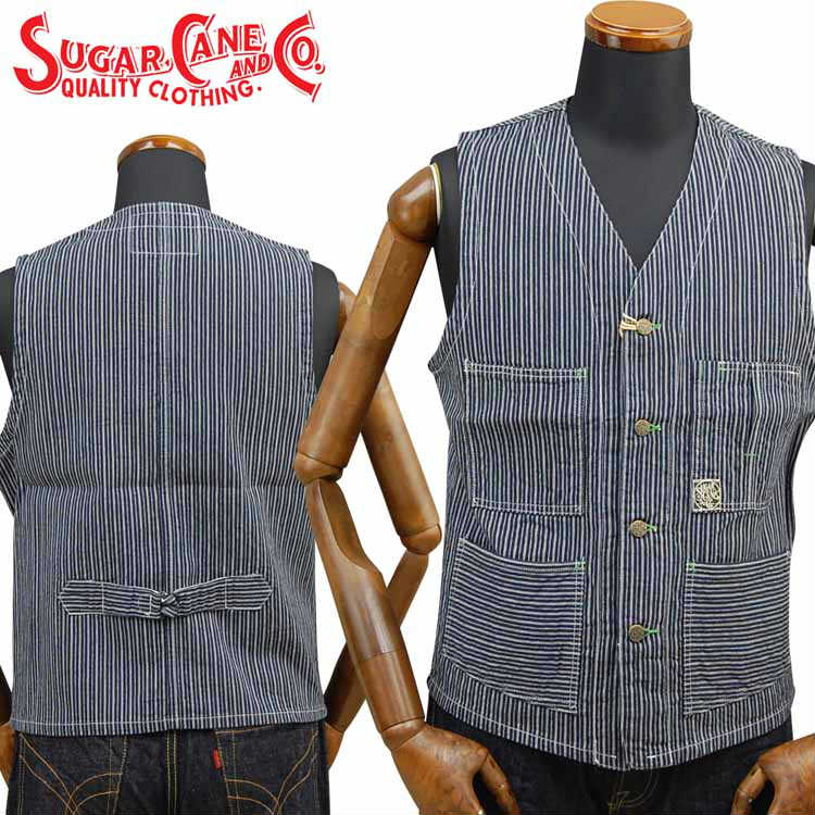 SC14597 / SUGAR CANE FICTION ROMANCE 8oz INDIGO STRIPE WORK VEST