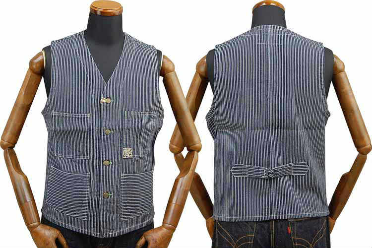 SC14597 / SUGAR CANE FICTION ROMANCE 8oz INDIGO STRIPE WORK VEST