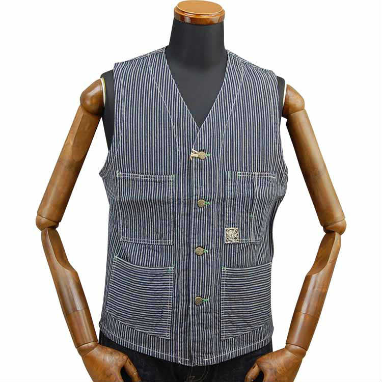 SC14597 / SUGAR CANE FICTION ROMANCE 8oz INDIGO STRIPE WORK VEST
