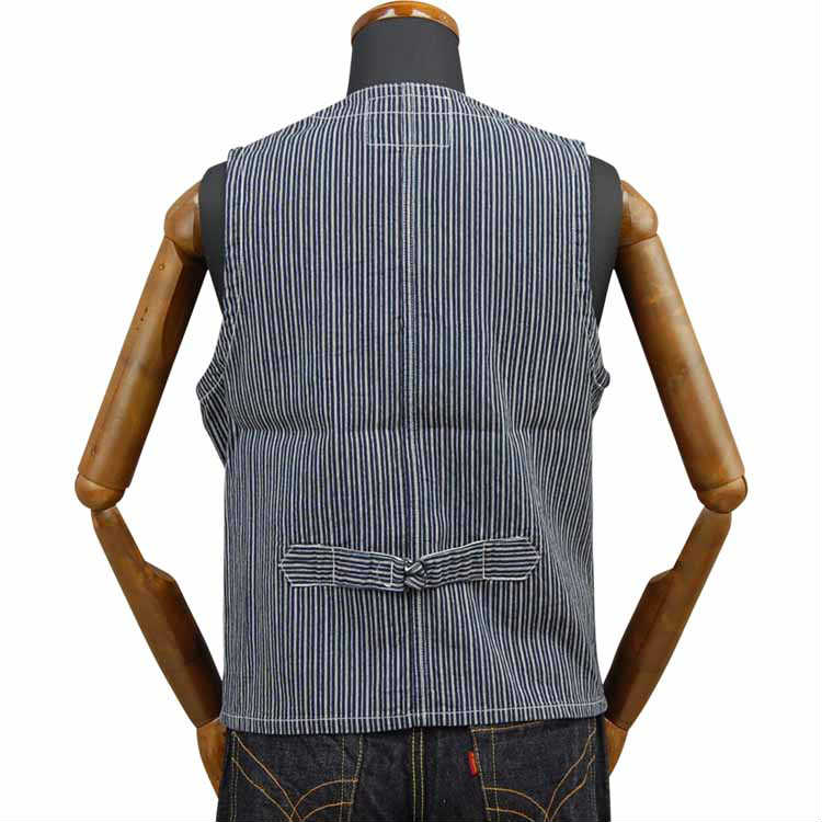 SC14597 / SUGAR CANE FICTION ROMANCE 8oz INDIGO STRIPE WORK VEST