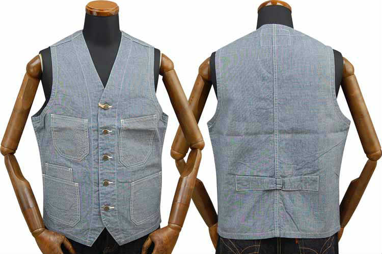 SC14599 / SUGAR CANE FICTION ROMANCE 8oz INDIGO PIN CHECKWORK VEST