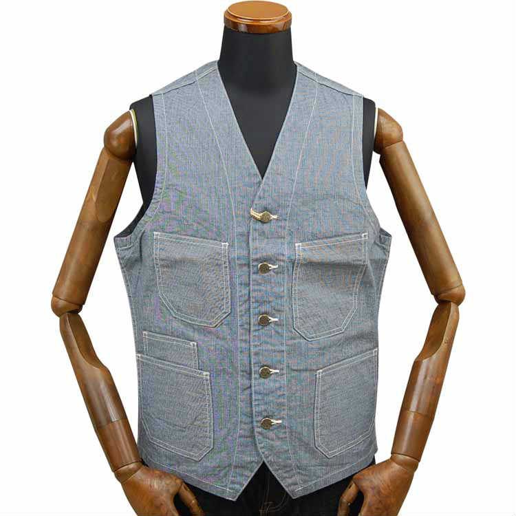SC14599 / SUGAR CANE FICTION ROMANCE 8oz INDIGO PIN CHECKWORK VEST