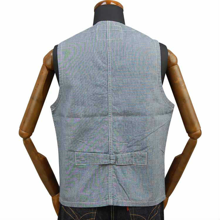 SC14599 / SUGAR CANE FICTION ROMANCE 8oz INDIGO PIN CHECKWORK VEST