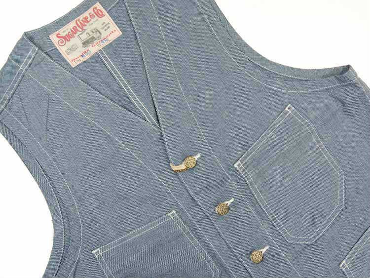SC14599 / SUGAR CANE FICTION ROMANCE 8oz INDIGO PIN CHECKWORK VEST