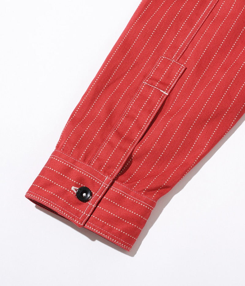 SC28340 / SUGARCANE FICTION ROMANCE 8.5oz. RED WABASH STRIPE WORK SHIRT (LONG SLEEVE)