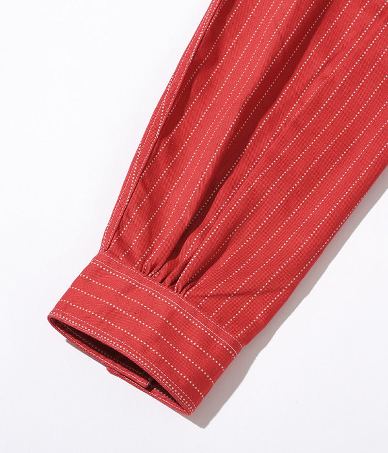 SC28340 / SUGARCANE FICTION ROMANCE 8.5oz. RED WABASH STRIPE WORK SHIRT (LONG SLEEVE)