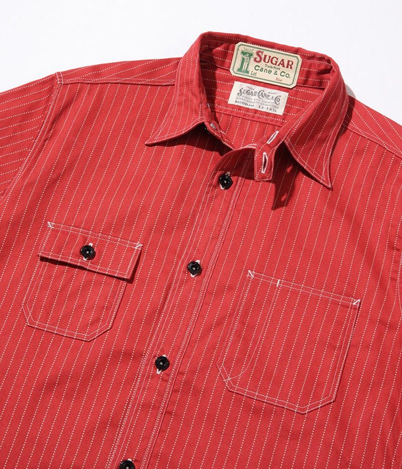 SC28340 / SUGARCANE FICTION ROMANCE 8.5oz. RED WABASH STRIPE WORK SHIRT (LONG SLEEVE)