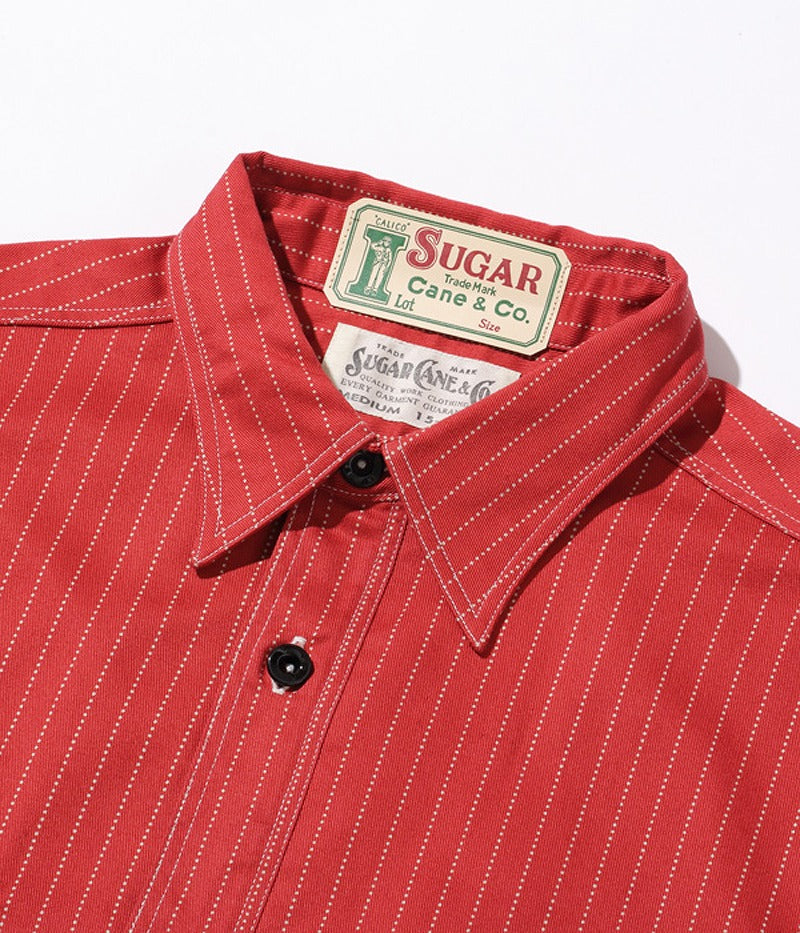 SC28340 / SUGARCANE FICTION ROMANCE 8.5oz. RED WABASH STRIPE WORK SHIRT (LONG SLEEVE)