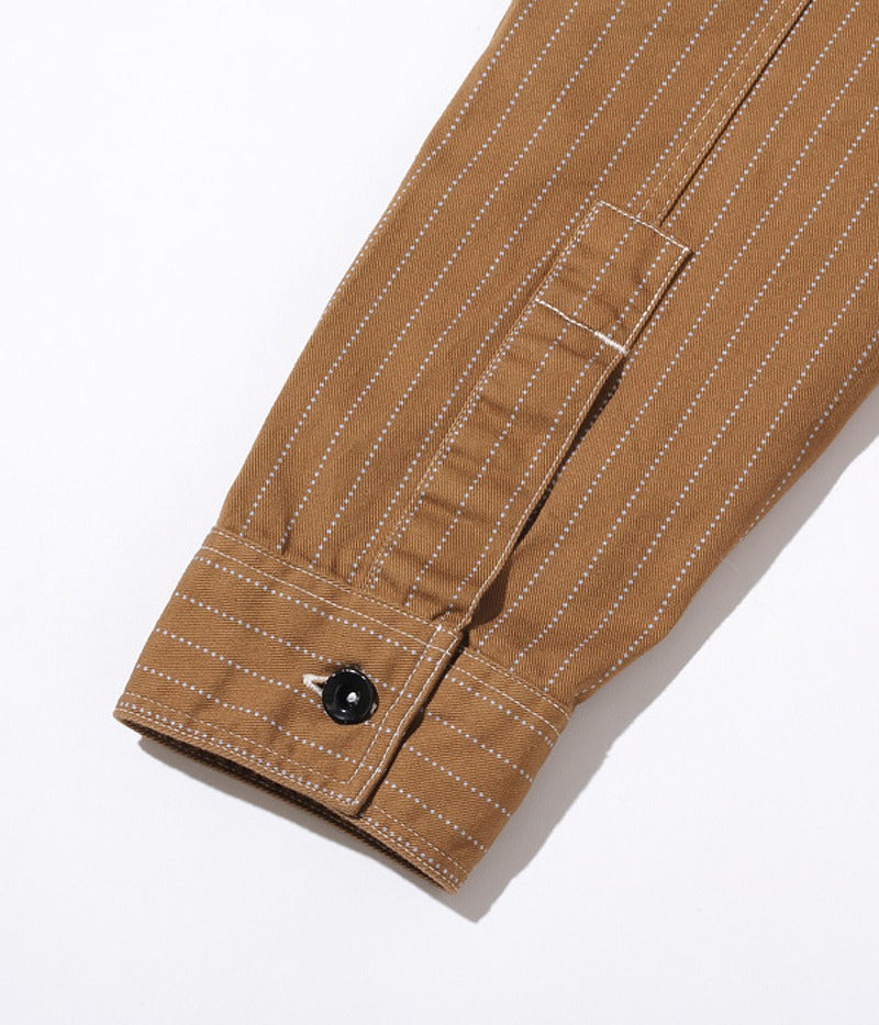SC28516 / SUGARCANE FICTION ROMANCE 8.5oz. Brown WABASH STRIPE WORK SHIRT (LONG SLEEVE)