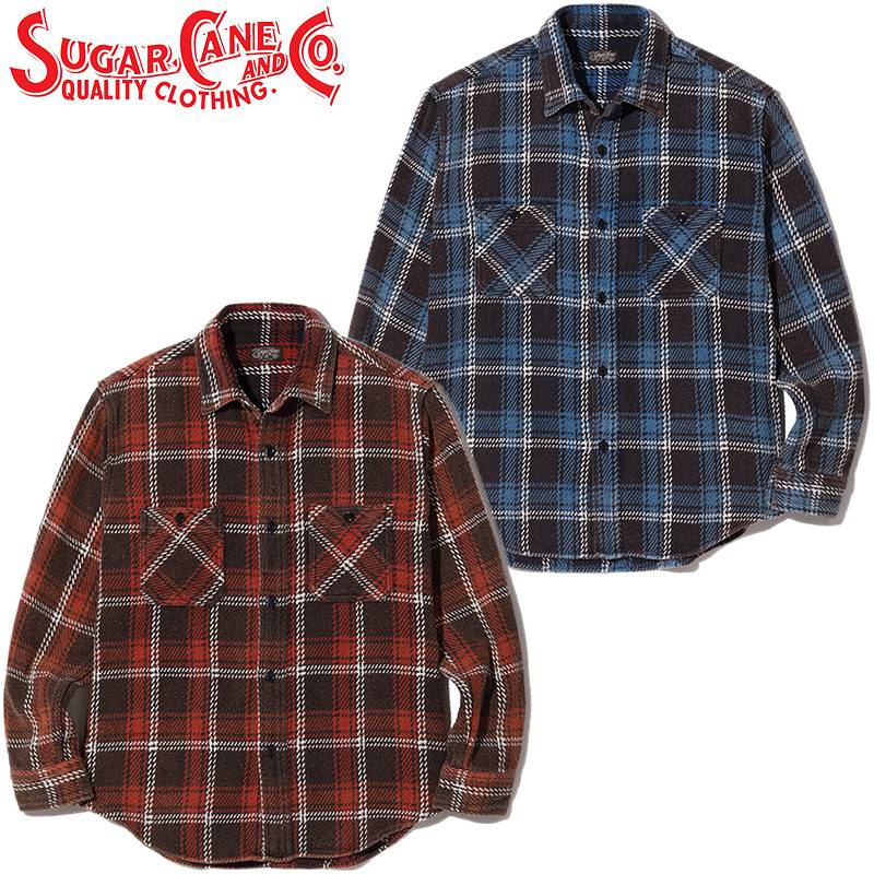 SC28974 / SUGAR CANE 7/- Heavy Twill Check Work Shirt Aged Model