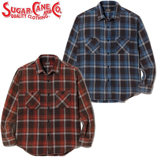 SC28974 / SUGAR CANE 7/- HEAVY TWILL CHECK WORK SHIRT AGED MODEL